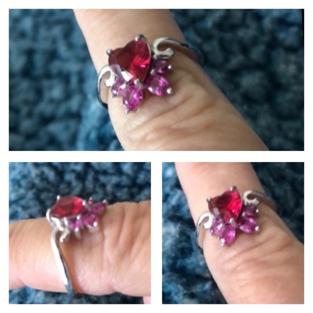 Sterling Silver Ring w/ Red Heart ♥️ & Pink Stones!!!